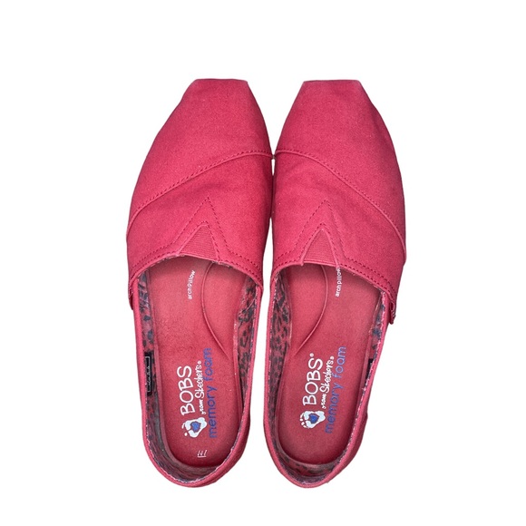 BOBS canvas slip on memory foam loafer plush-peace & Love ballet flat dark red - Picture 2 of 7